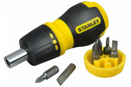 Купить Отвертка STANLEY MULTIBIT RATCHET STUBBY с 6-тью вставками     0-66-358 фото №1