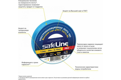 Купить Изолента 19/25м желто-зелёный  160   SAFELINE 9375 фото №3